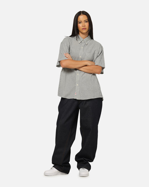 S Double Bay Stripe Classic Button Up Shirt Black/White Stripe