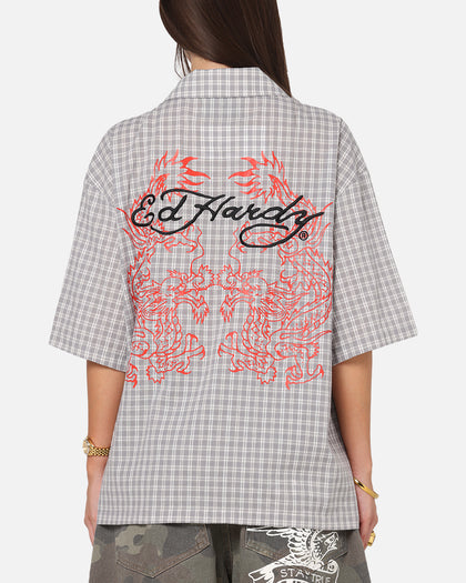 Ed Hardy Dragon Zip Shirt Grey/White