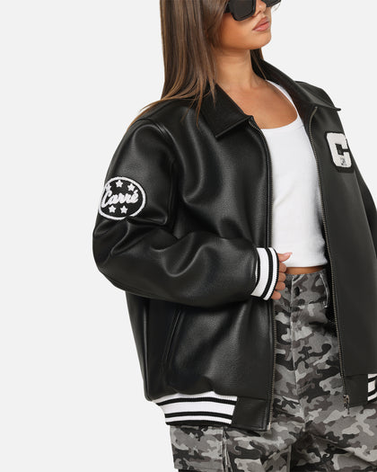 Carre Vegan Leather Varsity Jacket Black/White