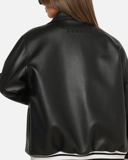 Carre Vegan Leather Varsity Jacket Black/White