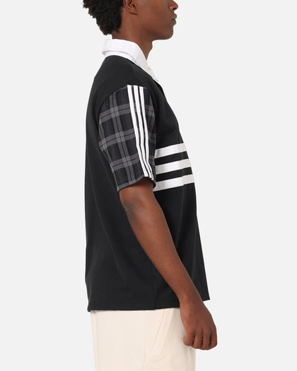 Adidas Tartan Regular Rugby Polo T-Shirt Black