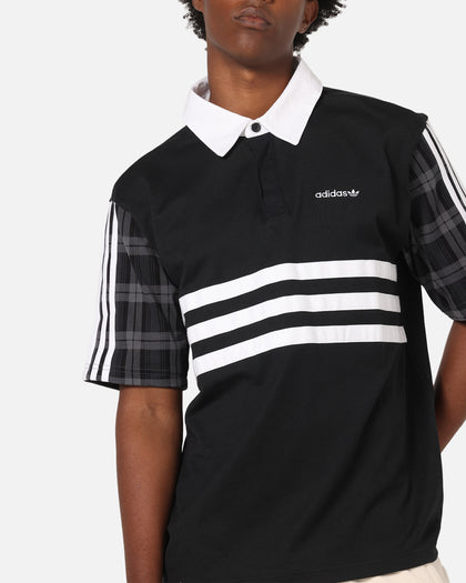 Adidas Tartan Regular Rugby Polo T-Shirt Black