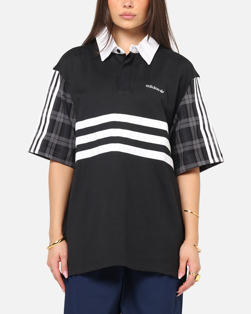 Adidas Tartan Regular Rugby Polo T-Shirt Black