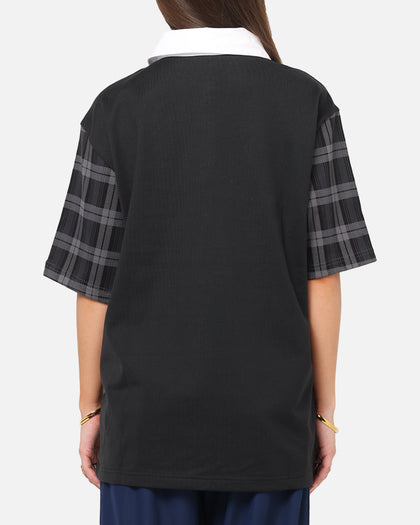 Adidas Tartan Regular Rugby Polo T-Shirt Black