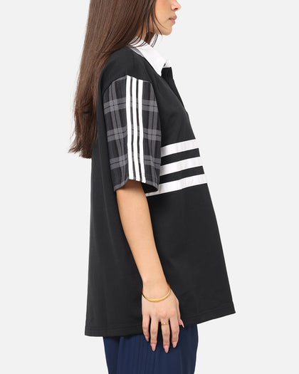 Adidas Tartan Regular Rugby Polo T-Shirt Black