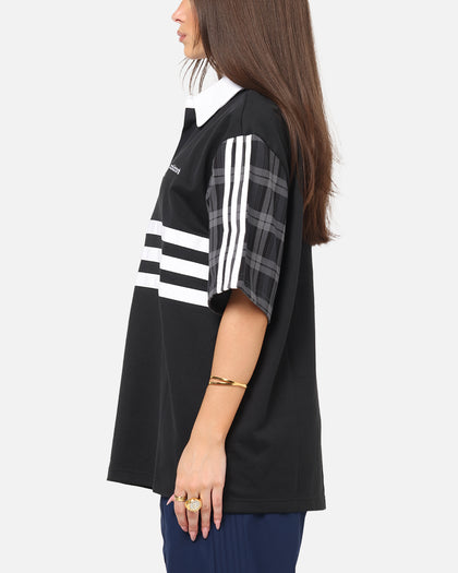 Adidas Tartan Regular Rugby Polo T-Shirt Black