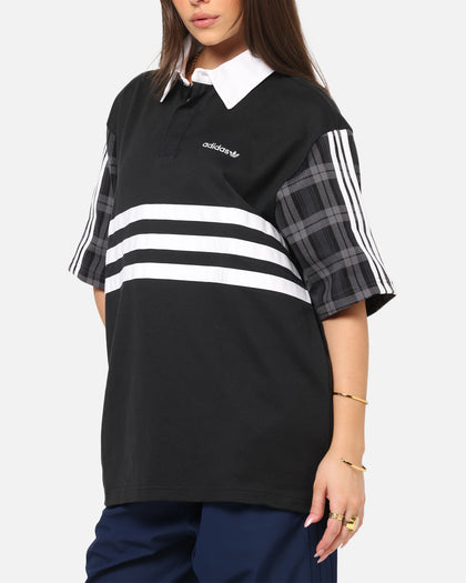 Adidas Tartan Regular Rugby Polo T-Shirt Black