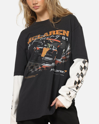 Mitchell & Ness X Mclaren Checkered Vintage Long Sleeve T-Shirt Black/Vintage White