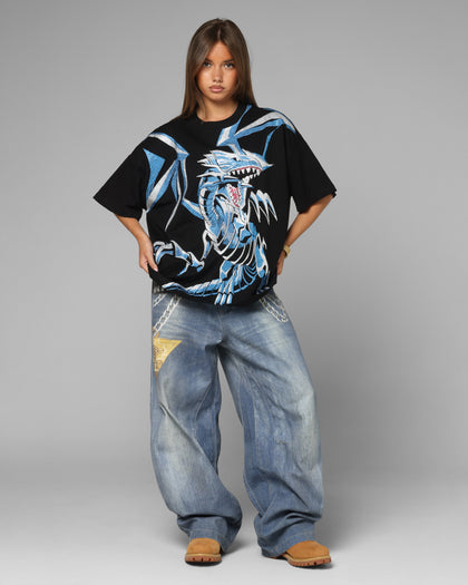 Loiter X Yu-Gi-Oh! Blue Eyes White Dragon T-Shirt Black