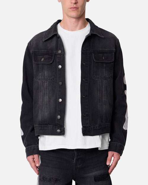 MNML Raw Skeleton Trucker Jacket Washed Black