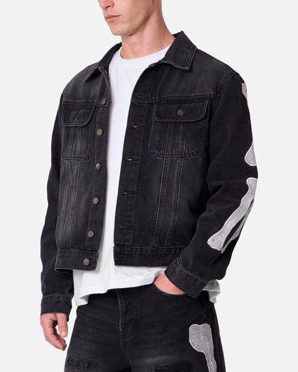 MNML Raw Skeleton Trucker Jacket Washed Black