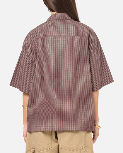 Carre Checkered Boxy Button Up Shirt Red Check