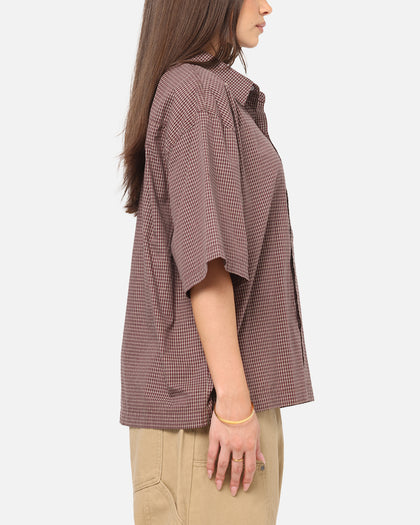 Carre Checkered Boxy Button Up Shirt Red Check