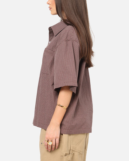 Carre Checkered Boxy Button Up Shirt Red Check