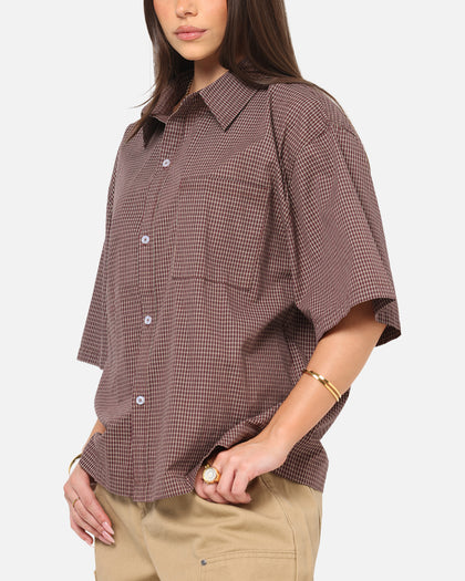 Carre Checkered Boxy Button Up Shirt Red Check