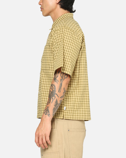 Carre Checkered Boxy Button Up Shirt Yellow Check