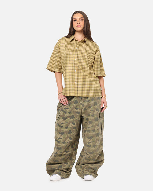 Carre Checkered Boxy Button Up Shirt Yellow Check