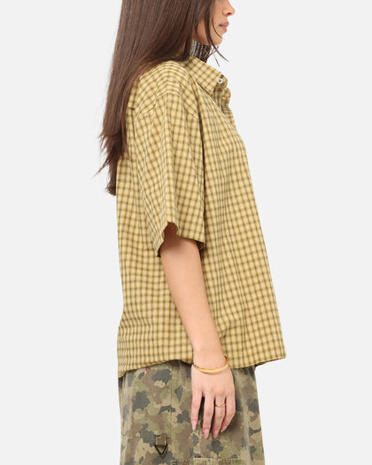 Carre Checkered Boxy Button Up Shirt Yellow Check