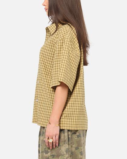 Carre Checkered Boxy Button Up Shirt Yellow Check