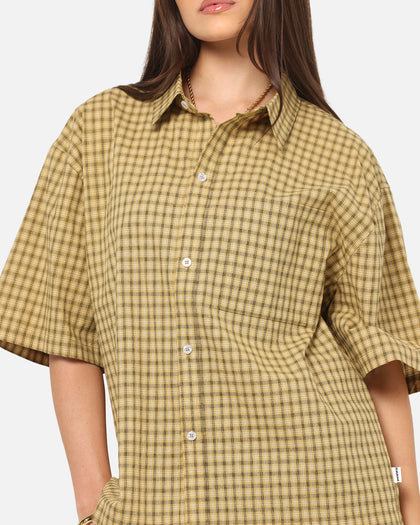 Carre Checkered Boxy Button Up Shirt Yellow Check