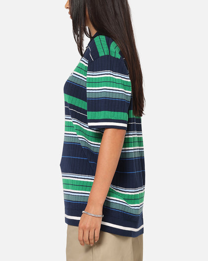 Adidas Originals Knit Stripe Polo T-Shirt Night Indigo/Green