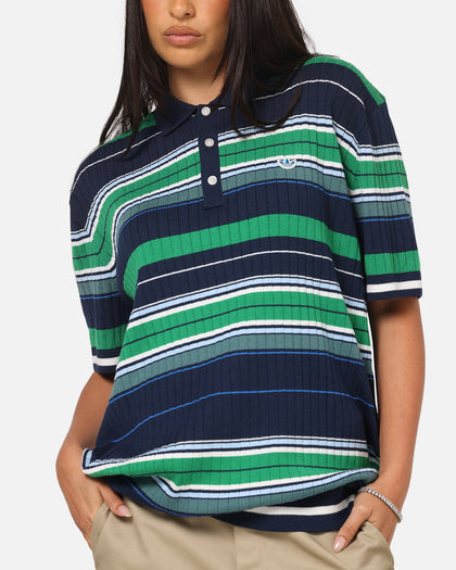 Adidas Originals Knit Stripe Polo T-Shirt Night Indigo/Green