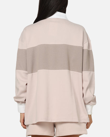 Nike Women's Sportswear Graphic Long Sleeve Polo Top Pink/White