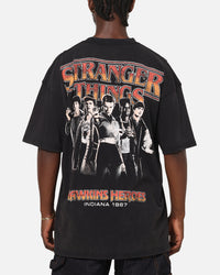 73Studio X Stranger Things Hawkins Heroes T-Shirt Black Acidwash