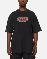 73Studio X Stranger Things Hawkins Heroes T-Shirt Black Acidwash