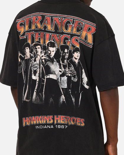 73Studio X Stranger Things Hawkins Heroes T-Shirt Black Acidwash