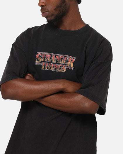73Studio X Stranger Things Hawkins Heroes T-Shirt Black Acidwash