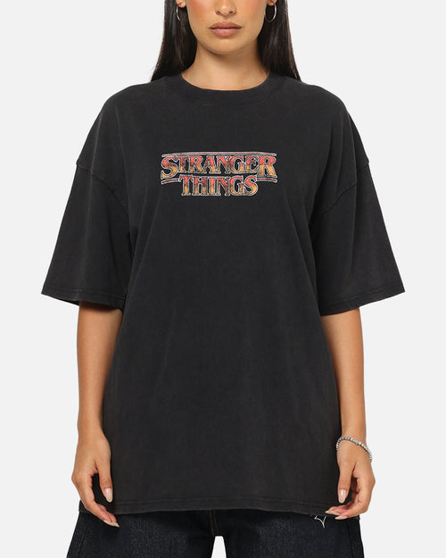 73Studio X Stranger Things Hawkins Heroes T-Shirt Black Acidwash