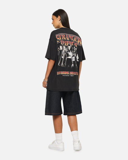 73Studio X Stranger Things Hawkins Heroes T-Shirt Black Acidwash