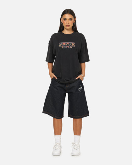 73Studio X Stranger Things Hawkins Heroes T-Shirt Black Acidwash