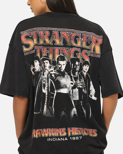 73Studio X Stranger Things Hawkins Heroes T-Shirt Black Acidwash