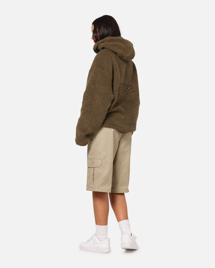 Carre Sherpa Hooded Jumper Khaki
