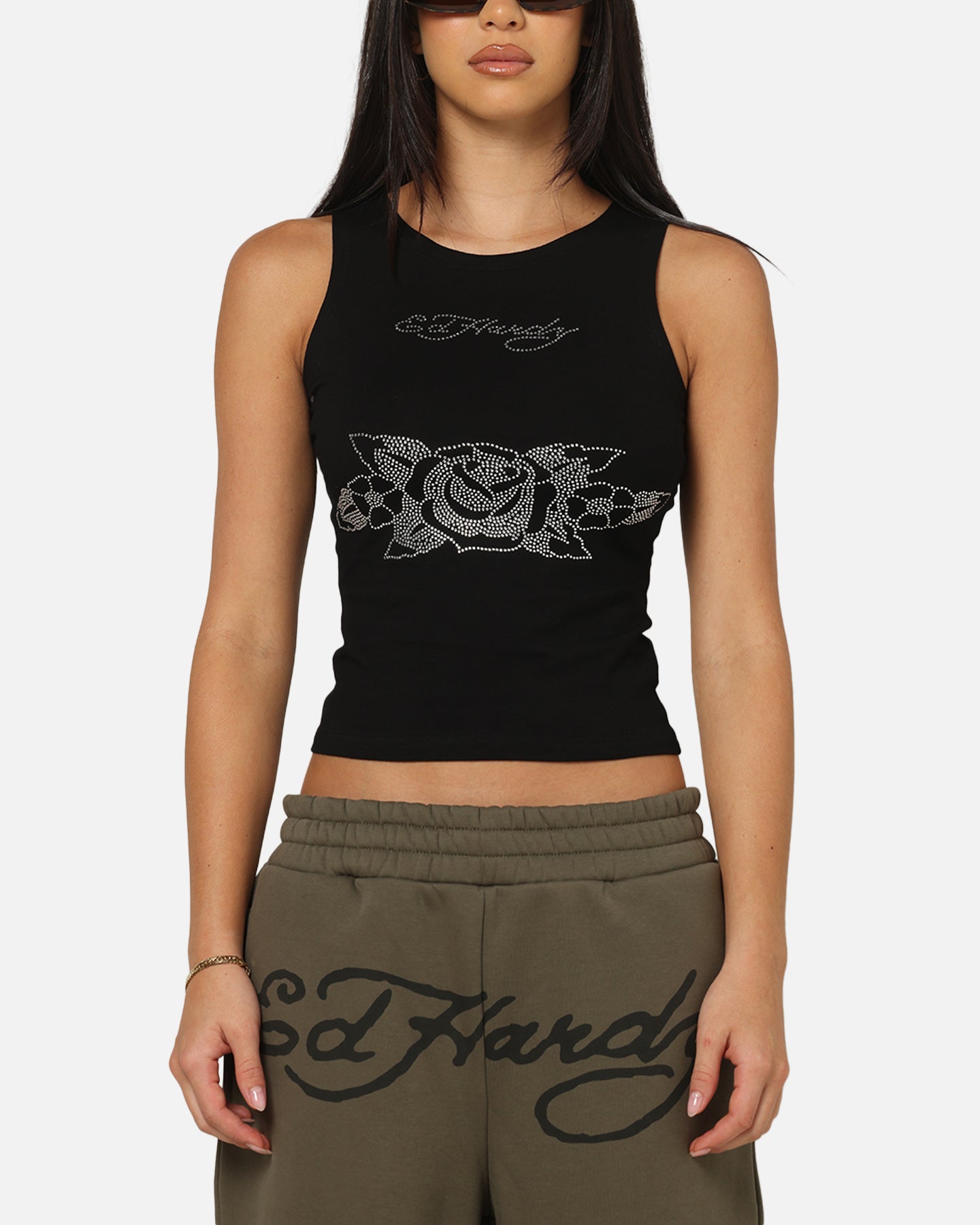 Ed Hardy Women's Rhinestone Rose Tank Black | Culture Kings