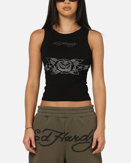 Ed Hardy Women's Rhinestone Rose Tank Black