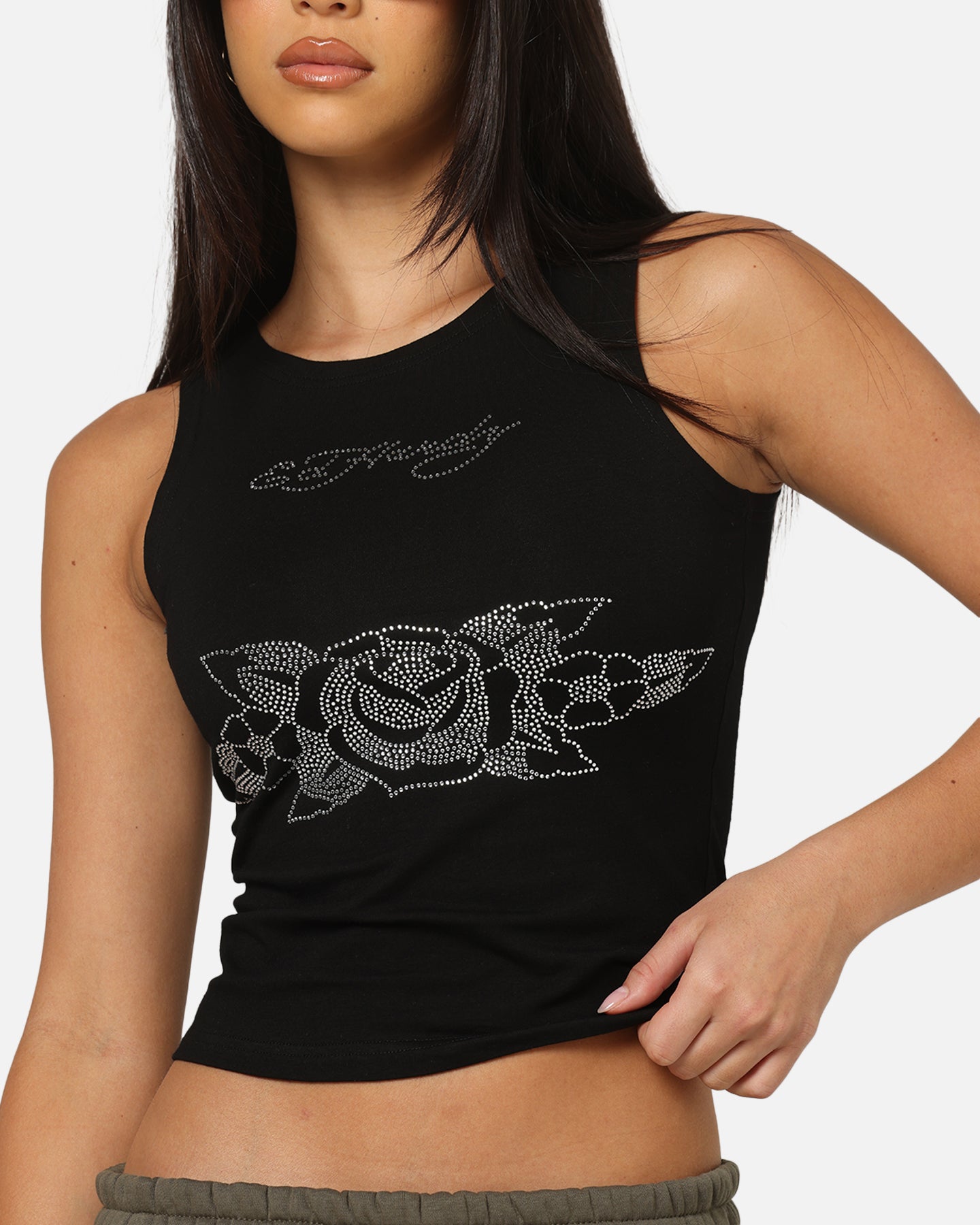 Ed Hardy Women's Rhinestone Rose Tank Black | Culture Kings
