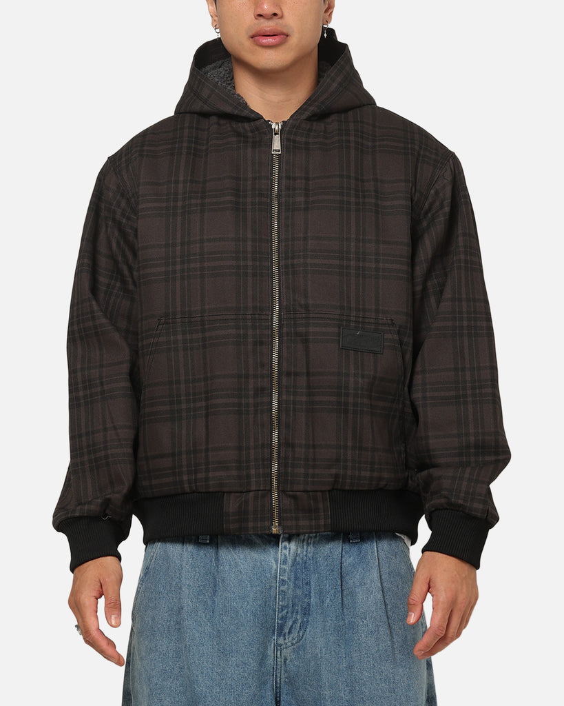 Carre Sherpa Lined Zip Hoodie Black Plaid | Culture Kings