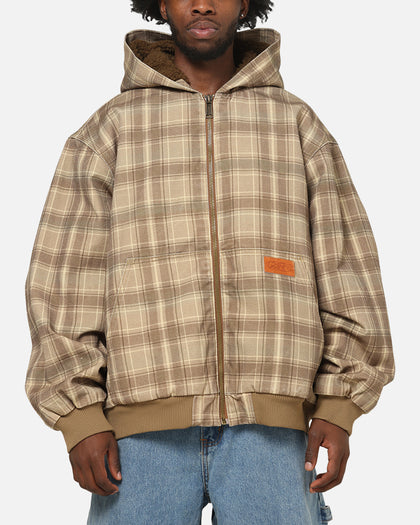 Carre Sherpa Lined Zip Hoodie Brown Plaid
