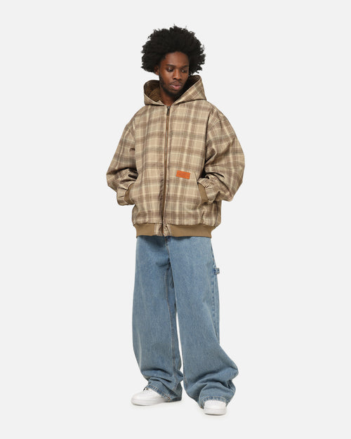 Carre Sherpa Lined Zip Hoodie Brown Plaid