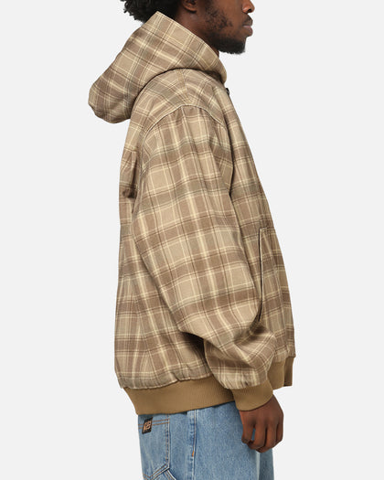 Carre Sherpa Lined Zip Hoodie Brown Plaid