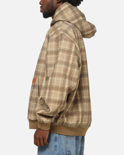 Carre Sherpa Lined Zip Hoodie Brown Plaid