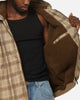 Carre Sherpa Lined Zip Hoodie Brown Plaid