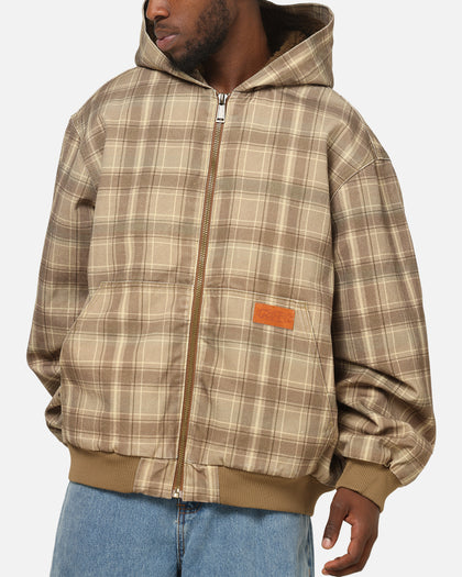 Carre Sherpa Lined Zip Hoodie Brown Plaid