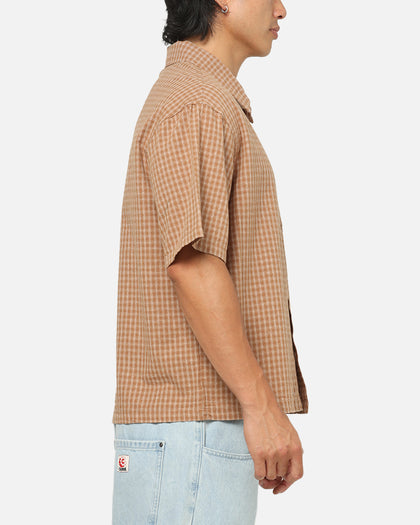 Carre Grid Button Up Shirt Brown-Plaid