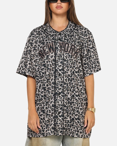 Majestic Athletic New York Yankees Leopard Baseball Button Up Shirt Leopard