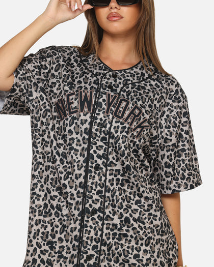 Majestic Athletic New York Yankees Leopard Baseball Button Up Shirt Leopard
