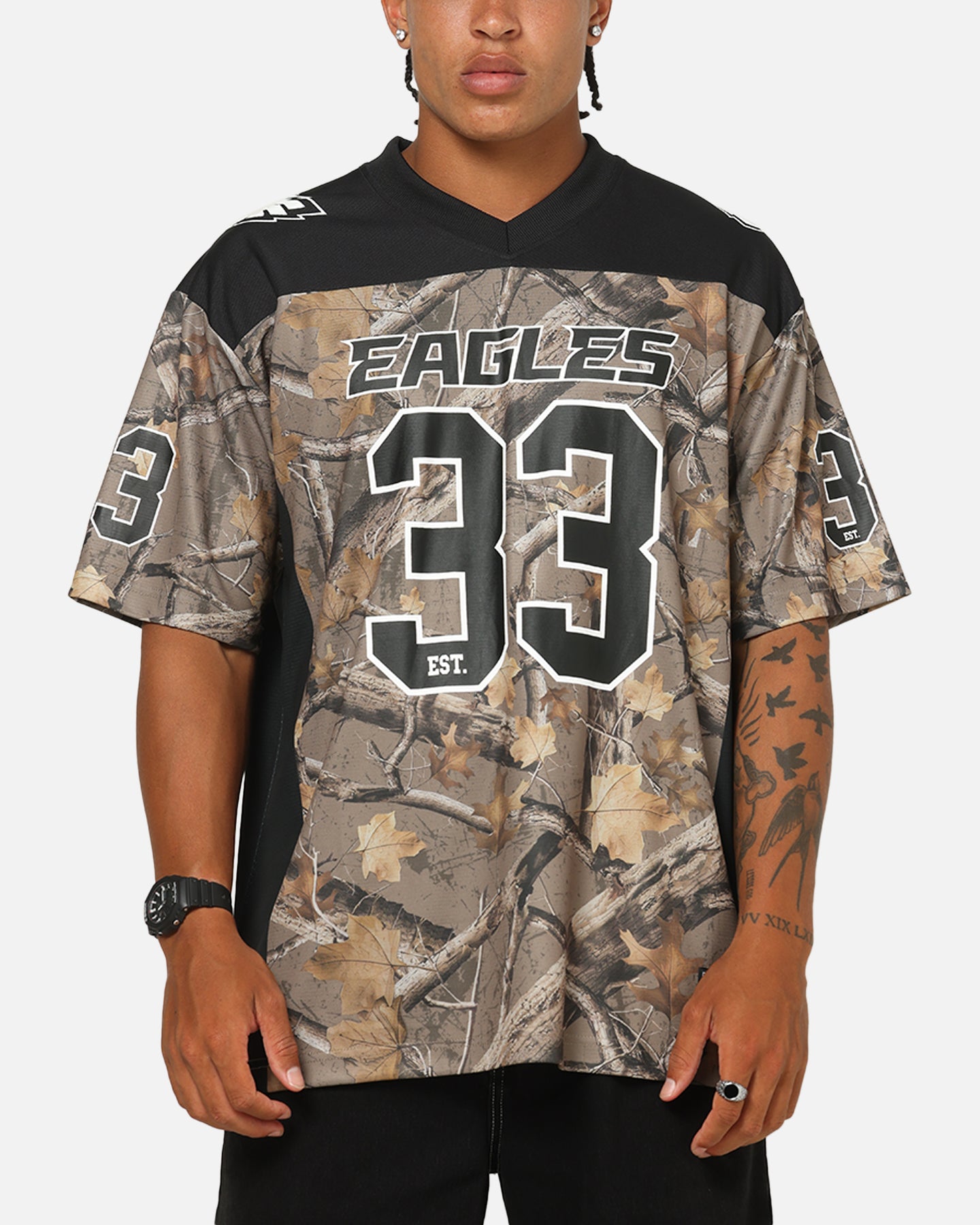 トップス WOODBLOCK MESH FOOTBALL SHIRT TIGER CAMO Majestic Athletic Philadelphia Eagles Mesh Oversized T-Shirt Khaki